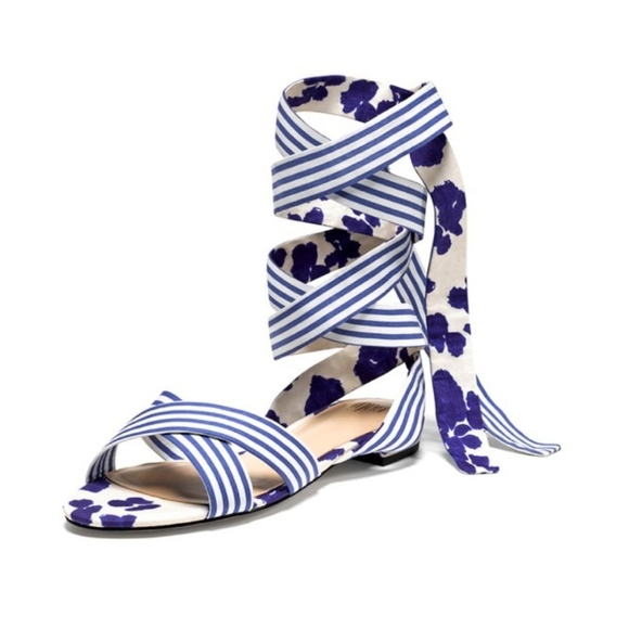 👣CABI 😎Vintage Floral Stripped Tied Up Sandals - Picture 8 of 13